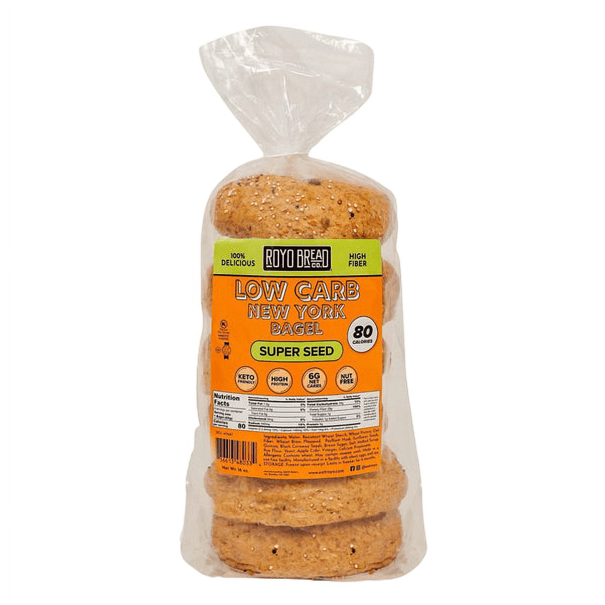 Royo Bread Co Low Carb New York Bagels (6 Bagels) Flavor Super Seed