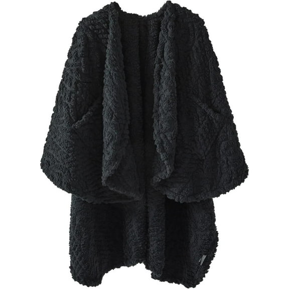 Royoliving Fuzzy Sherpa Wearable Fleece Blanket with Pockets for Adults, Ultra Soft Plush Shawl TV Throw Blankets (Black, 58" x 64")