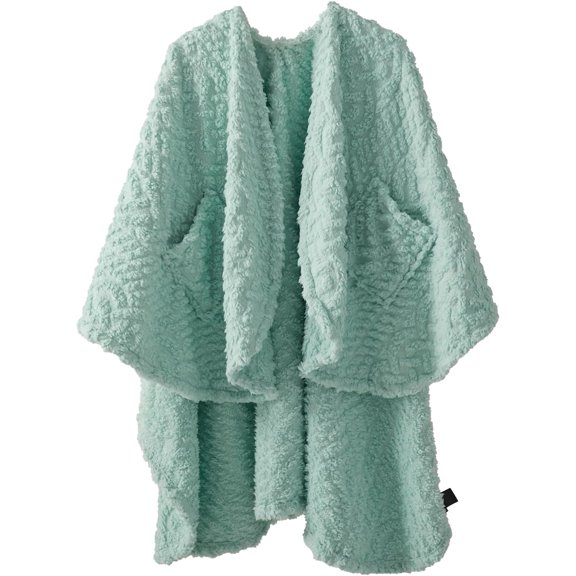 Royoliving Fuzzy Sherpa Wearable Fleece Blanket with Pockets for Adults, Ultra Soft Plush Shawl TV Throw Blankets (Mint, 58" x 64'')