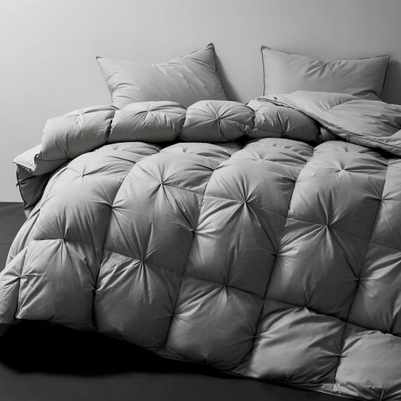 Royoliving Pinch Pleat California King Size Down Comforter - All Season Medium Warm Duvet Insert- Ultra-Soft Lightweight Bed Comforter with Corner Loops(Grey, 108''x98'')