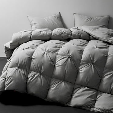 Royoliving Pinch Pleat Queen Size Down Comforter - All Season Medium Warm Duvet Insert- Ultra-Soft Lightweight Bed Comforter with Corner Loops(Grey, 90''x90'')