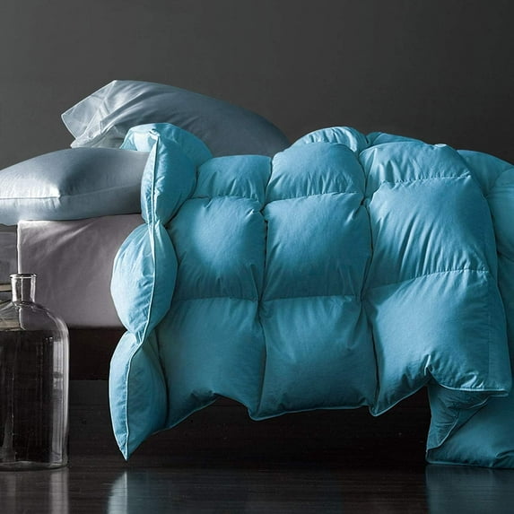 Royoliving Premium Heavyweight Feathers Down Comforter King Size Thickened Turquoise 100% Cotton Cover Down Proof Winter Duvet Insert with Corner Tabs (106x90, 70 Oz)