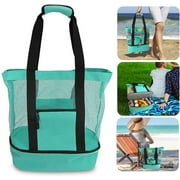 LICILICI Royoo Large Mesh Beach Tote Bag with Zipper and Detachable Picnic Cooler Bag Beach Essentials Green
