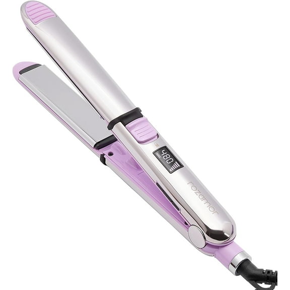 Rozamor Professional Flat Iron Hair Straightener, Titanium Hair Straightening, Ionic Fast Heating Hair Tools, Purple 2 in 1 Dual Voltage Hair Straightener Curler for All Hairstyles
