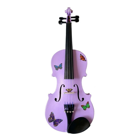 Rozanna's Violins Butterfly Dream Lavender Violin Outfit w/ Brazilwood bow, case, rosin, strings, crystal fine tuners, set up