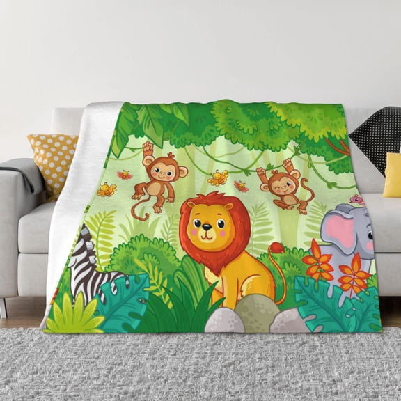 Rozeui African Animals in the Jungle for Flannel Blanket, Soft Fuzzy Plush King Blanket for Winter, Thick and Warm All-Season Bed Throw-40"x30"