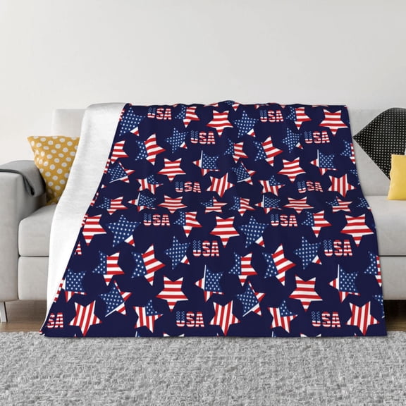 Rozeui American Stars for Flannel Blanket, Soft Fuzzy Plush King Blanket for Winter, Thick and Warm All-Season Bed Throw-50"x40"