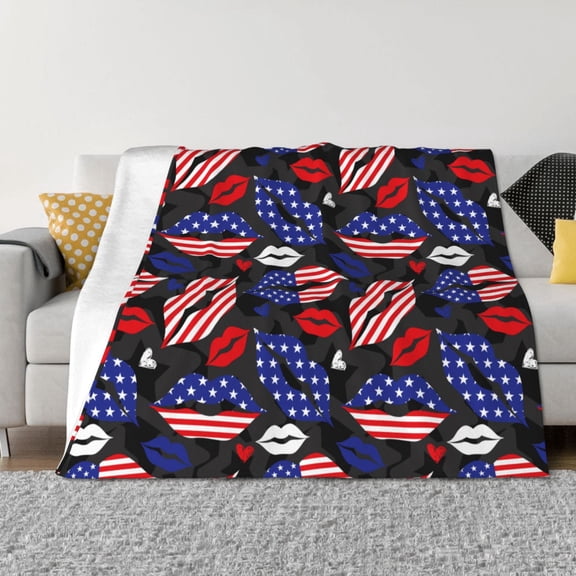 Rozeui American With Lips for Flannel Blanket, Soft Fuzzy Plush King Blanket for Winter, Thick and Warm All-Season Bed Throw-40"x30"