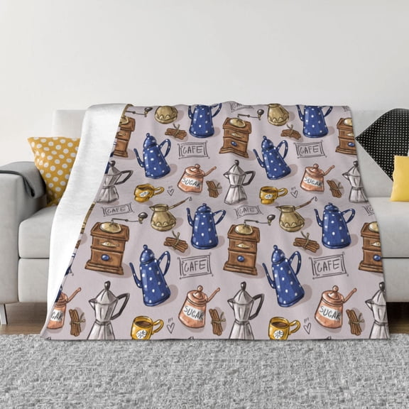 Rozeui Antique Vintage Teapot Coffee Grinder for Flannel Blanket, Soft Fuzzy Plush King Blanket for Winter, Thick and Warm All-Season Bed Throw-40"x30"