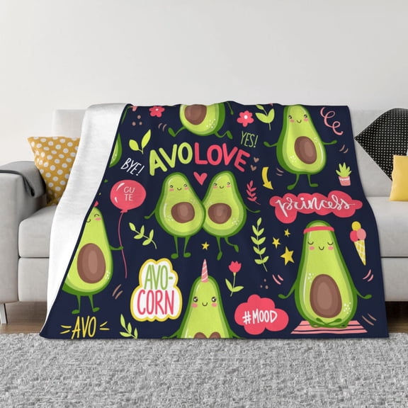 Rozeui Avocado Love for Flannel Blanket, Soft Fuzzy Plush King Blanket for Winter, Thick and Warm All-Season Bed Throw-40"x30"