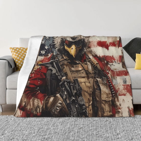 Rozeui Bald Eagle Soldier for Flannel Blanket, Soft Fuzzy Plush King Blanket for Winter, Thick and Warm All-Season Bed Throw-40"x30"