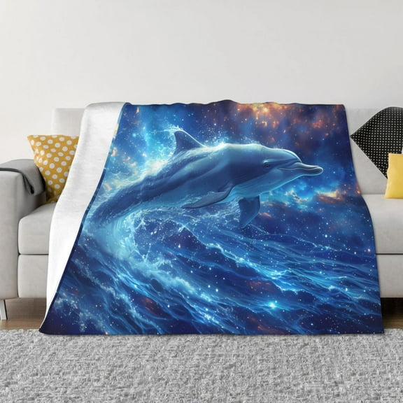 Rozeui Beautiful Ocean Dolphin for Flannel Blanket, Soft Fuzzy Plush King Blanket for Winter, Thick and Warm All-Season Bed Throw-50"x40"