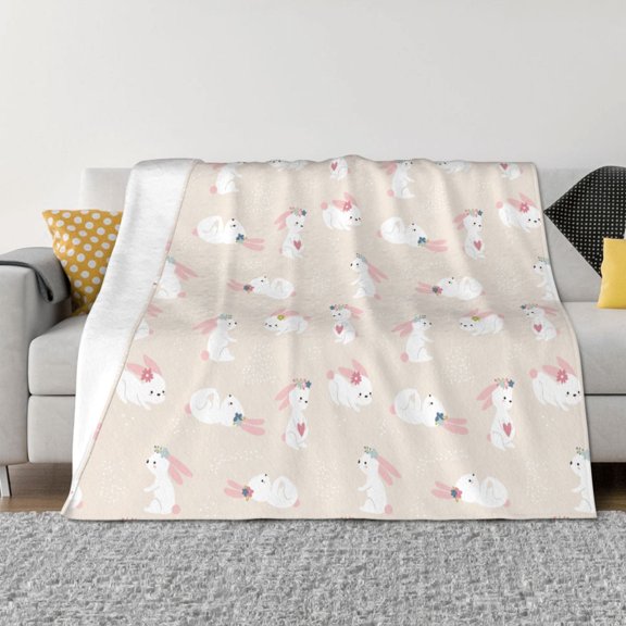 Rozeui Beautiful Rabbit for Flannel Blanket, Soft Fuzzy Plush King Blanket for Winter, Thick and Warm All-Season Bed Throw-40"x30"