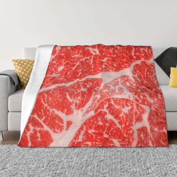 Rozeui Beef Steaks for Flannel Blanket, Soft Fuzzy Plush King Blanket for Winter, Thick and Warm All-Season Bed Throw-40"x30"