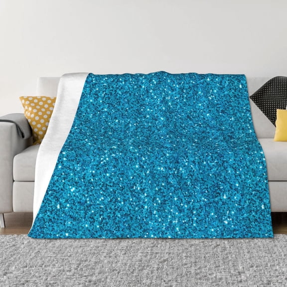 Rozeui Blue Glitter for Flannel Blanket, Soft Fuzzy Plush King Blanket for Winter, Thick and Warm All-Season Bed Throw-40"x30"