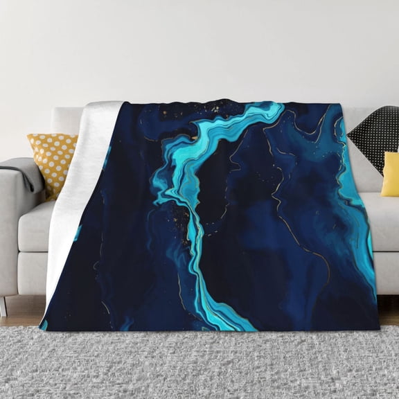 Rozeui Blue Marble And Gold for Flannel Blanket, Soft Fuzzy Plush King Blanket for Winter, Thick and Warm All-Season Bed Throw-40"x30"