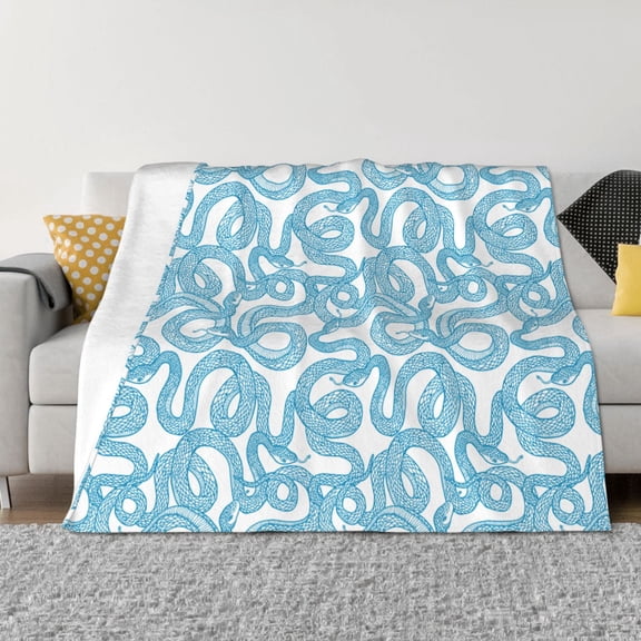 Rozeui Blue Snake for Flannel Blanket, Soft Fuzzy Plush King Blanket for Winter, Thick and Warm All-Season Bed Throw-40"x30"