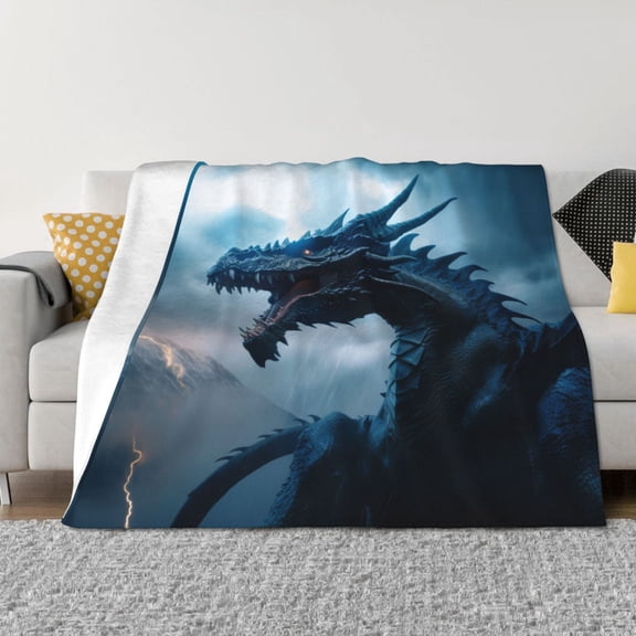 Rozeui Blue Thunder Storm Dragon for Flannel Blanket, Soft Fuzzy Plush King Blanket for Winter, Thick and Warm All-Season Bed Throw-50"x40"