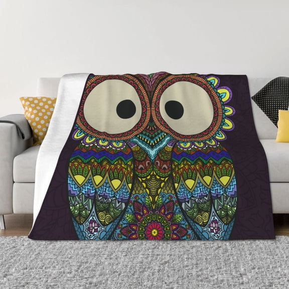 Rozeui Boho Owl for Flannel Blanket, Soft Fuzzy Plush King Blanket for Winter, Thick and Warm All-Season Bed Throw-50"x40"