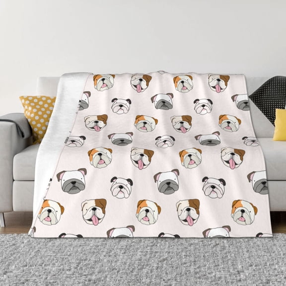 Rozeui Bulldog Face for Flannel Blanket, Soft Fuzzy Plush King Blanket for Winter, Thick and Warm All-Season Bed Throw-50"x40"