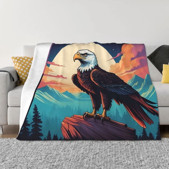 Rozeui Cartoon Iceberg Bald Eagle for Flannel Blanket, Soft Fuzzy Plush King Blanket for Winter, Thick and Warm All-Season Bed Throw-40"x30"