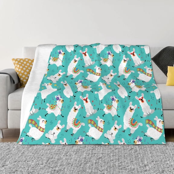 Rozeui Cartoon Llamas for Flannel Blanket, Soft Fuzzy Plush King Blanket for Winter, Thick and Warm All-Season Bed Throw-50"x40"