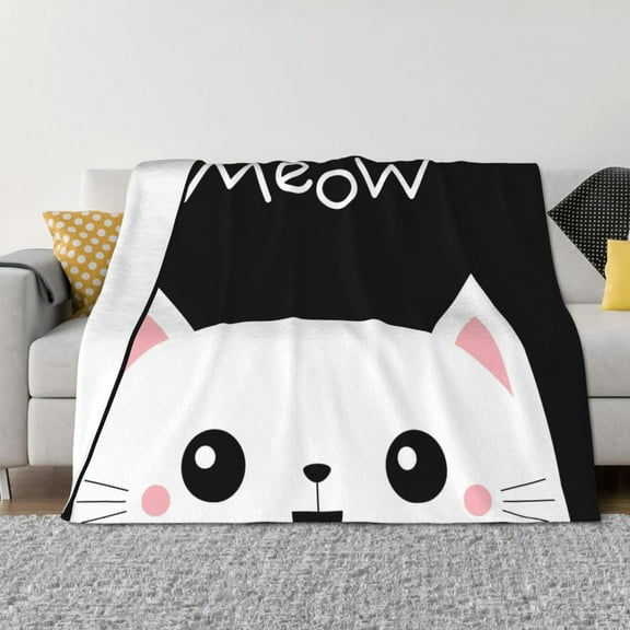 Rozeui Cat Meow for Flannel Blanket, Soft Fuzzy Plush King Blanket for Winter, Thick and Warm All-Season Bed Throw-50"x40"