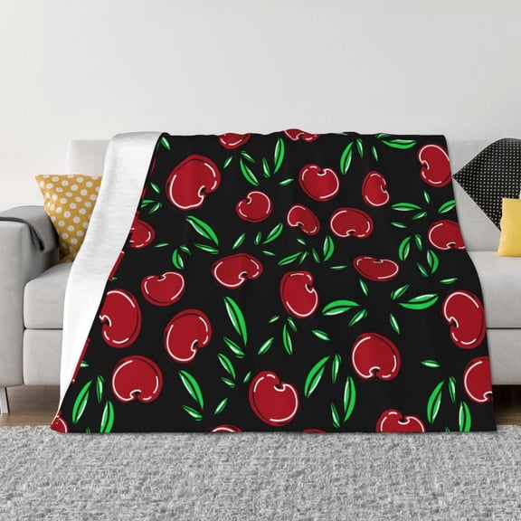 Rozeui Cherry for Flannel Blanket, Soft Fuzzy Plush King Blanket for Winter, Thick and Warm All-Season Bed Throw-40"x30"