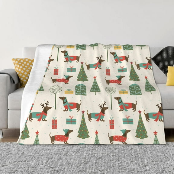 Rozeui Christmas Dachshund Dog for Flannel Blanket, Soft Fuzzy Plush King Blanket for Winter, Thick and Warm All-Season Bed Throw-50"x40"