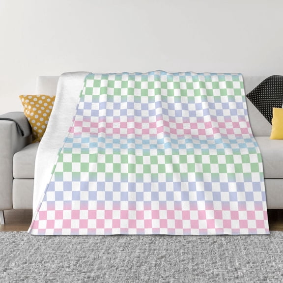 Rozeui Colorful Checkerboard for Flannel Blanket, Soft Fuzzy Plush King Blanket for Winter, Thick and Warm All-Season Bed Throw-50"x40"