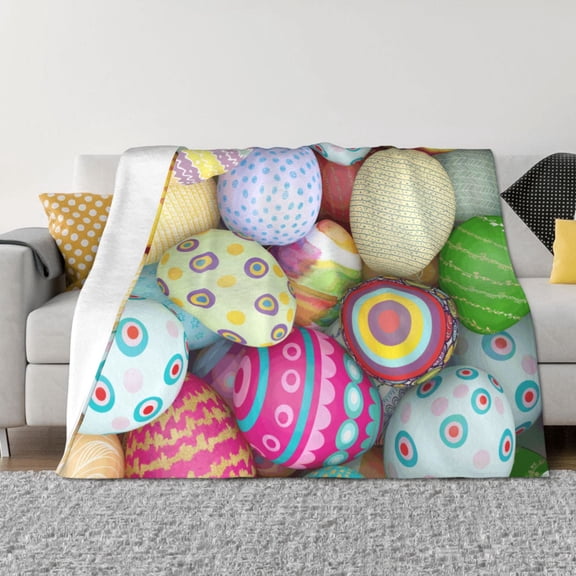 Rozeui Colorful Easter Eggs for Flannel Blanket, Soft Fuzzy Plush King Blanket for Winter, Thick and Warm All-Season Bed Throw-40"x30"