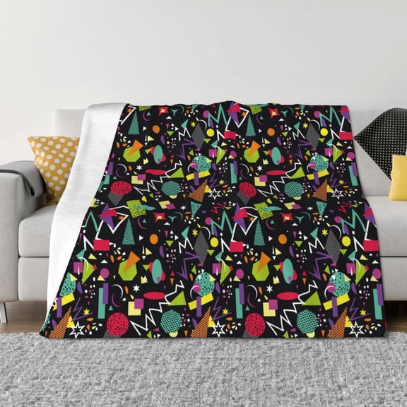 Rozeui Colorful Geometric Figures for Flannel Blanket, Soft Fuzzy Plush King Blanket for Winter, Thick and Warm All-Season Bed Throw-50"x40"