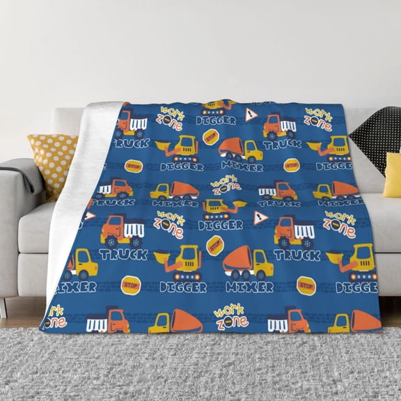 Rozeui Construction Vehicles for Flannel Blanket, Soft Fuzzy Plush King Blanket for Winter, Thick and Warm All-Season Bed Throw-40"x30"