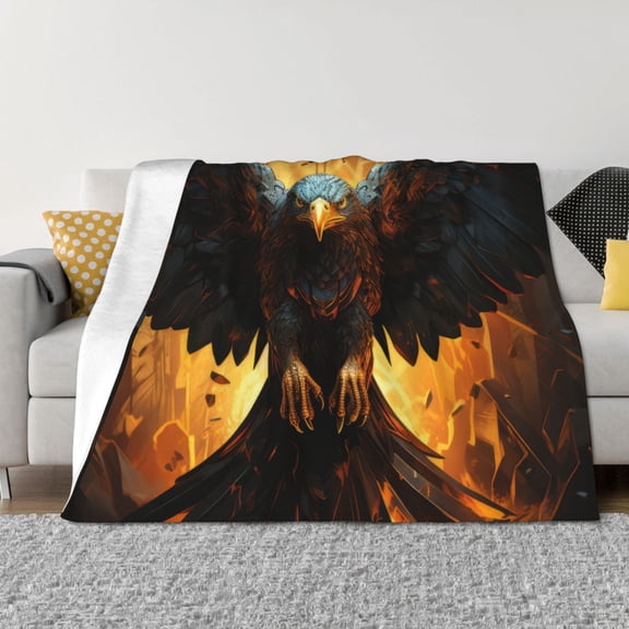 Rozeui Cool Black Eagle for Flannel Blanket, Soft Fuzzy Plush King Blanket for Winter, Thick and Warm All-Season Bed Throw-40"x30"
