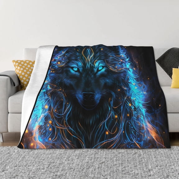 Rozeui Cool Blue Light Wolf for Flannel Blanket, Soft Fuzzy Plush King Blanket for Winter, Thick and Warm All-Season Bed Throw-40"x30"