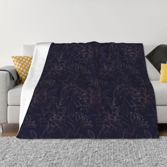 Rozeui Copper-Gold Gloss Outline Flower1 for Flannel Blanket, Soft Fuzzy Plush King Blanket for Winter, Thick and Warm All-Season Bed Throw-50"x40"