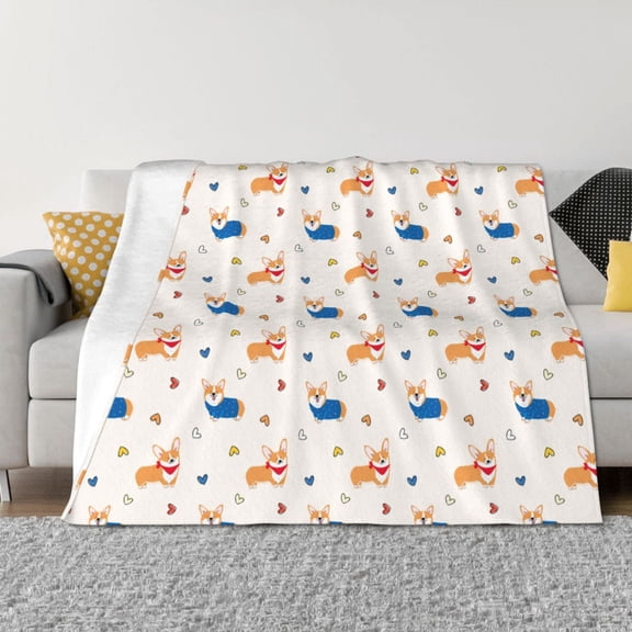 Rozeui Corgi Dog And Heart for Flannel Blanket, Soft Fuzzy Plush King Blanket for Winter, Thick and Warm All-Season Bed Throw-50"x40"