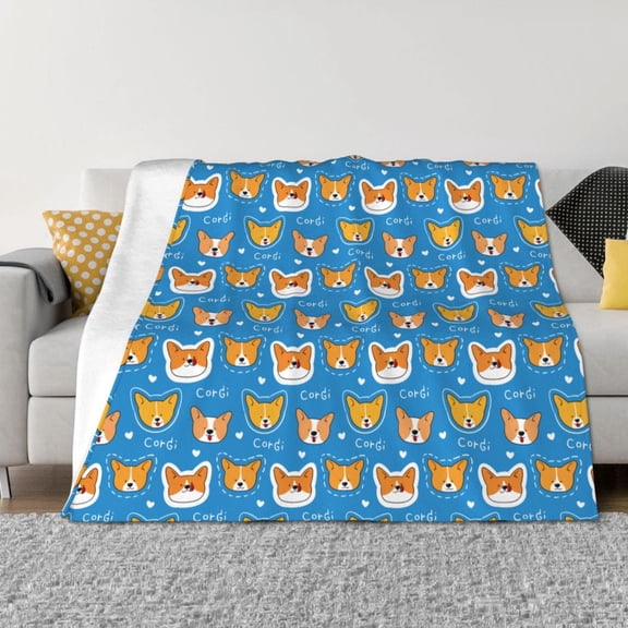 Rozeui Corgi Dog Face for Flannel Blanket, Soft Fuzzy Plush King Blanket for Winter, Thick and Warm All-Season Bed Throw-50"x40"