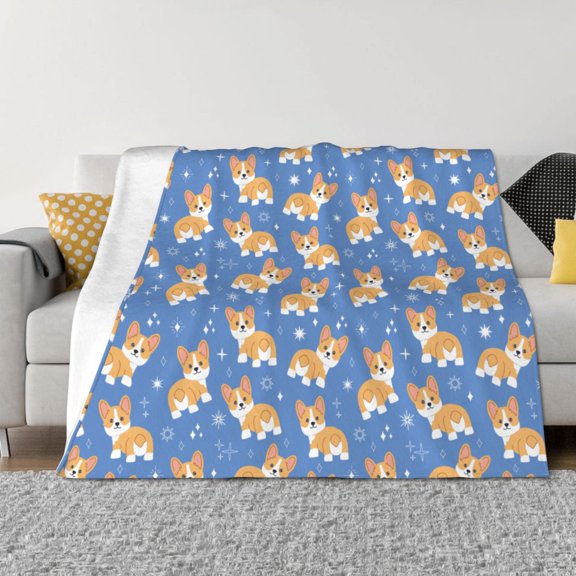 Rozeui Corgi for Flannel Blanket, Soft Fuzzy Plush King Blanket for Winter, Thick and Warm All-Season Bed Throw-50"x40"