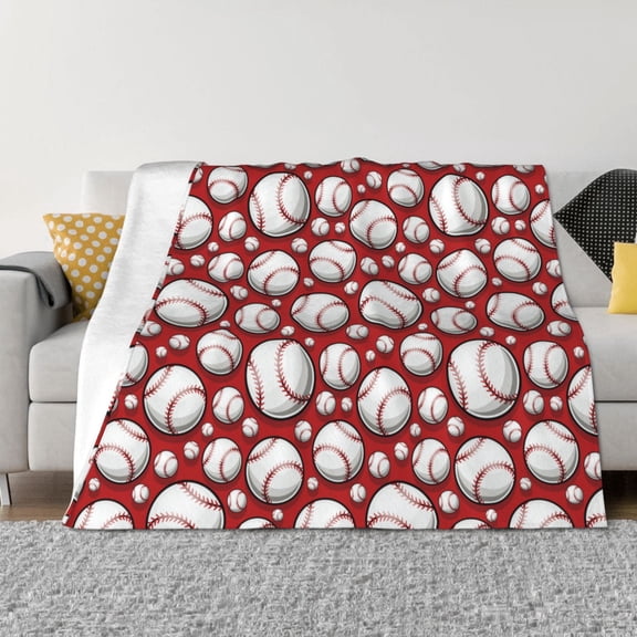 Rozeui Cute Baseball for Flannel Blanket, Soft Fuzzy Plush King Blanket for Winter, Thick and Warm All-Season Bed Throw-50"x40"
