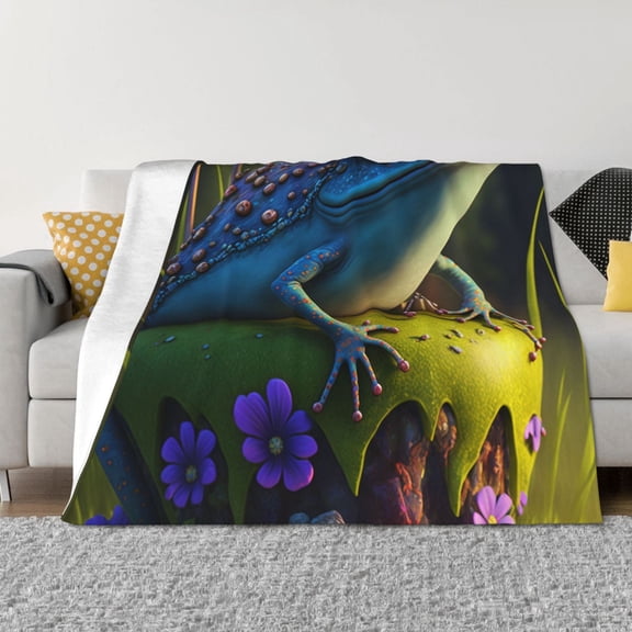 Rozeui Cute Blue Frog for Flannel Blanket, Soft Fuzzy Plush King Blanket for Winter, Thick and Warm All-Season Bed Throw-40"x30"