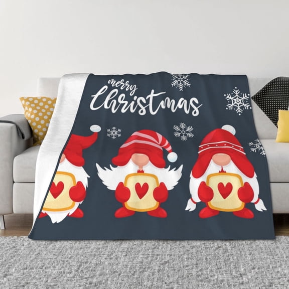 Rozeui Cute Christmas Gnomes (2) for Flannel Blanket, Soft Fuzzy Plush King Blanket for Winter, Thick and Warm All-Season Bed Throw-50"x40"