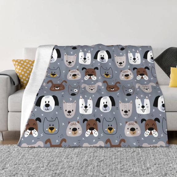 Rozeui Cute Dog Faces for Flannel Blanket, Soft Fuzzy Plush King Blanket for Winter, Thick and Warm All-Season Bed Throw-40"x30"