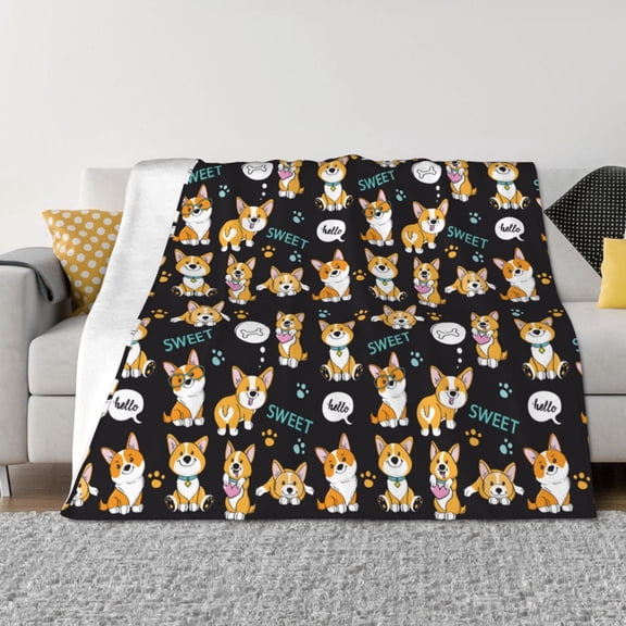 Rozeui Cute Dogs Corgi for Flannel Blanket, Soft Fuzzy Plush King Blanket for Winter, Thick and Warm All-Season Bed Throw-40"x30"