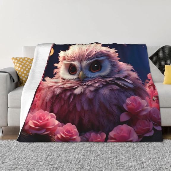 Rozeui Cute Flower Owl for Flannel Blanket, Soft Fuzzy Plush King Blanket for Winter, Thick and Warm All-Season Bed Throw-50"x40"