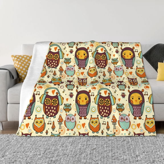 Rozeui Cute Owls for Flannel Blanket, Soft Fuzzy Plush King Blanket for Winter, Thick and Warm All-Season Bed Throw-50"x40"