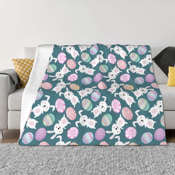 Rozeui Cute Rabbit Easter for Flannel Blanket, Soft Fuzzy Plush King Blanket for Winter, Thick and Warm All-Season Bed Throw-50"x40"