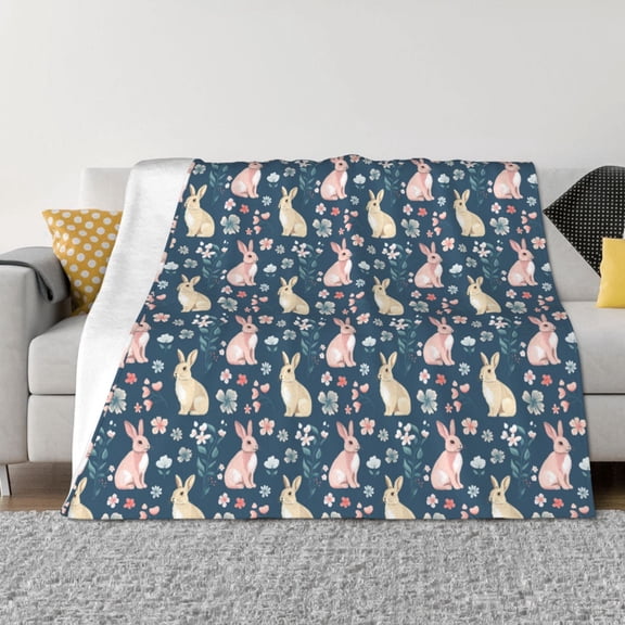 Rozeui Cute Rabbit Floral for Flannel Blanket, Soft Fuzzy Plush King Blanket for Winter, Thick and Warm All-Season Bed Throw-40"x30"
