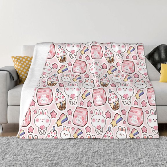 Rozeui Cute Rabbit for Flannel Blanket, Soft Fuzzy Plush King Blanket for Winter, Thick and Warm All-Season Bed Throw-40"x30"