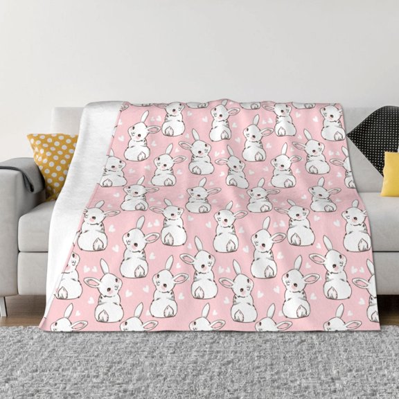 Rozeui Cute Rabbit for Flannel Blanket, Soft Fuzzy Plush King Blanket for Winter, Thick and Warm All-Season Bed Throw-40"x30"